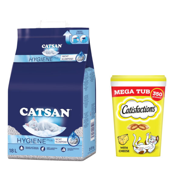 Catsan Hygiene Plus stelivo 18 l + Dreamies snack 2 x 350 g - 15